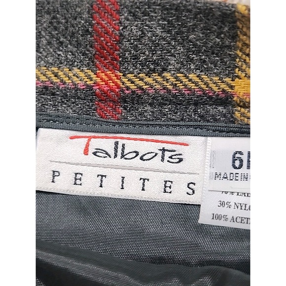 Talbots Vintage 80's USA Gray Red Blue Yellow Plaid Wool Wrap Skirt 6p 28x19 - Picture 4 of 12
